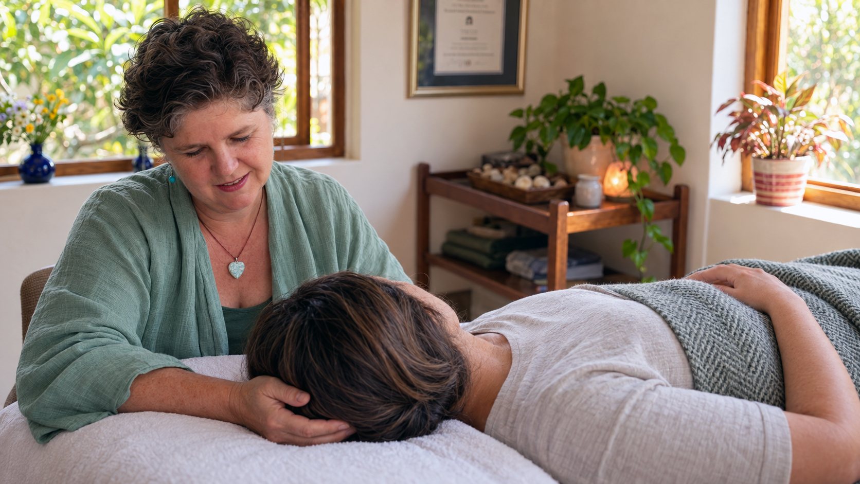 Julia providing CranioSacralFascial Therapy to an adult client